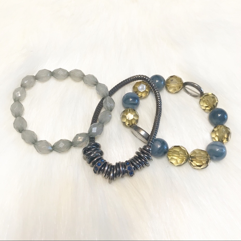 Trio of Blue Hue Stretchy Bracelets